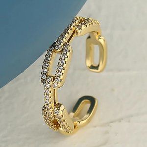 New 18K Gold Plated Diamond Link Chain Resizable Ring 9d